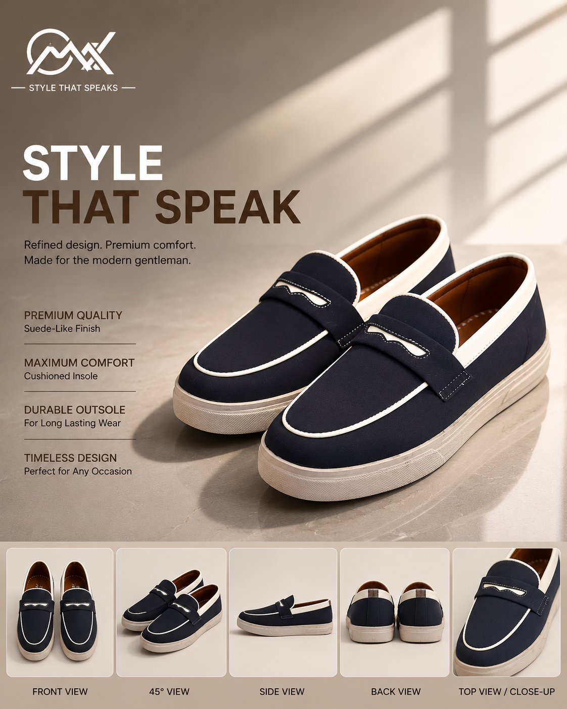 OUTWEAR Premium Navy Blue Casual Loafers