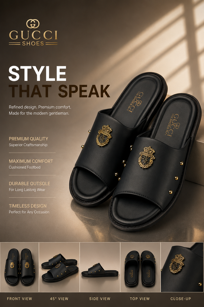 OUTWEAR Luxury Black Premium Slides – Signature Gold Detail