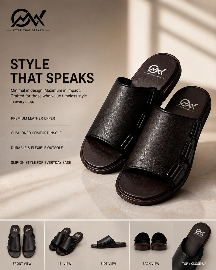 Outwear Classic Premium Brown Leather Look Slippers for Men