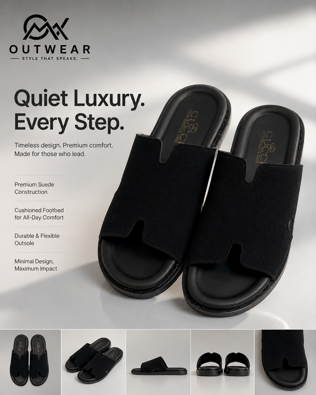 Outwear Premium Suede Comfort Slippers – Black