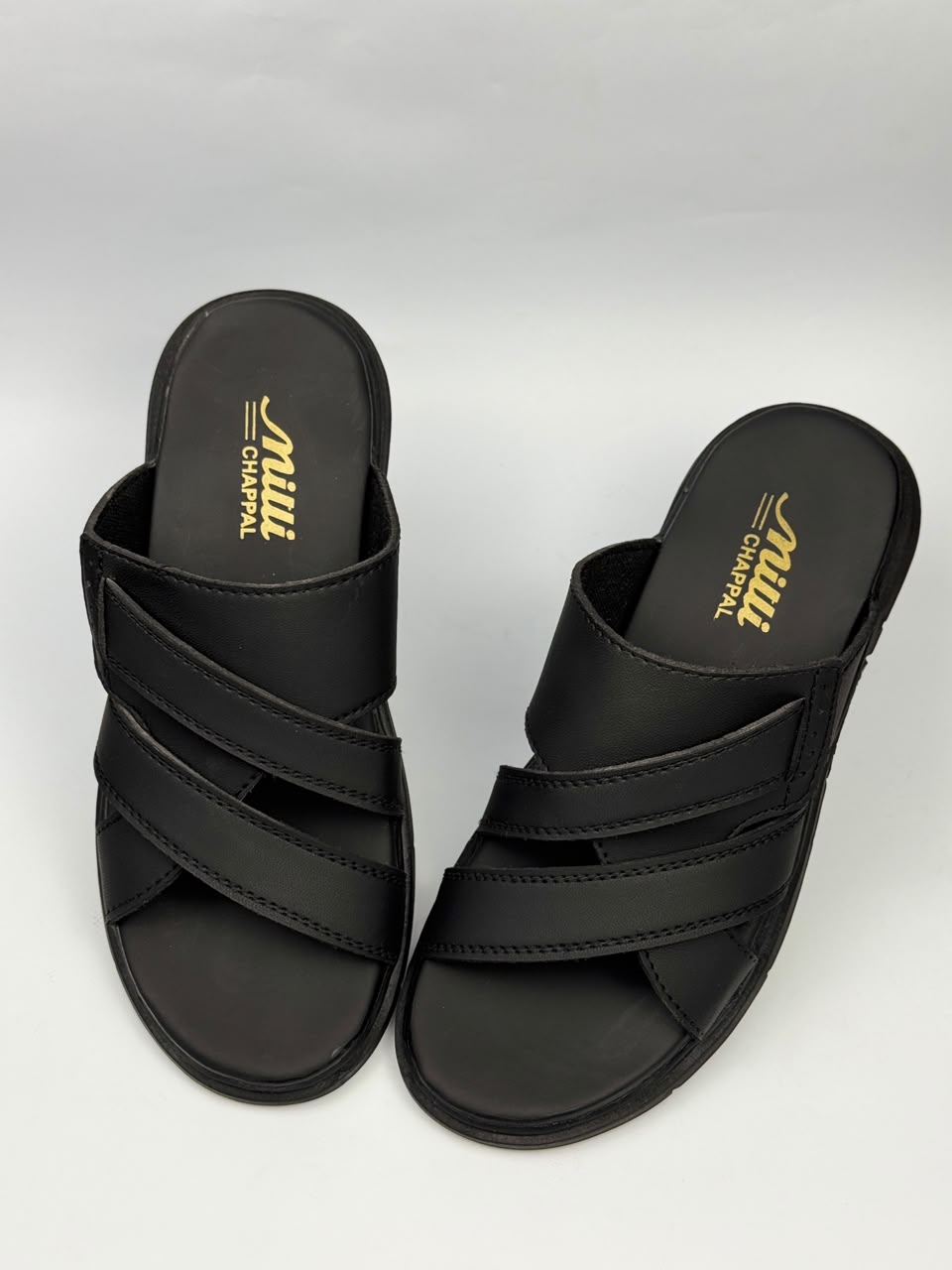 Premium Black Multi-Strap Comfort Slippers for Men