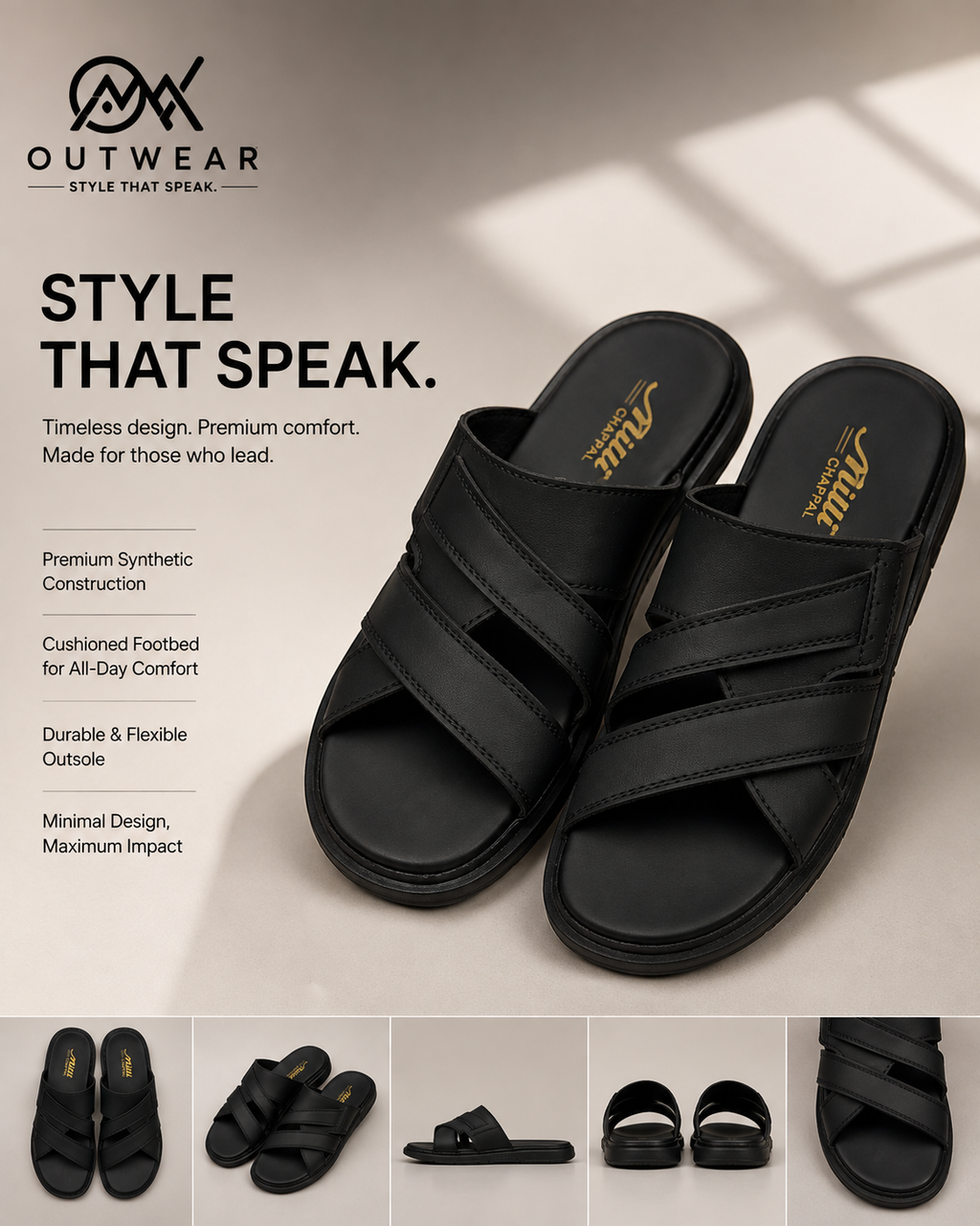 Premium Black Multi-Strap Comfort Slippers for Men