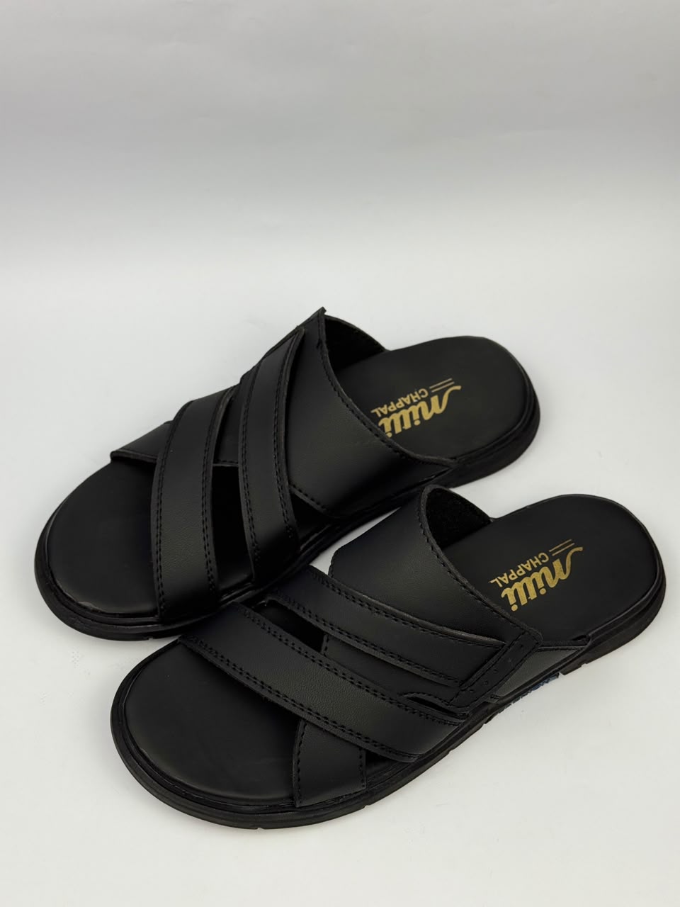 Premium Black Multi-Strap Comfort Slippers for Men