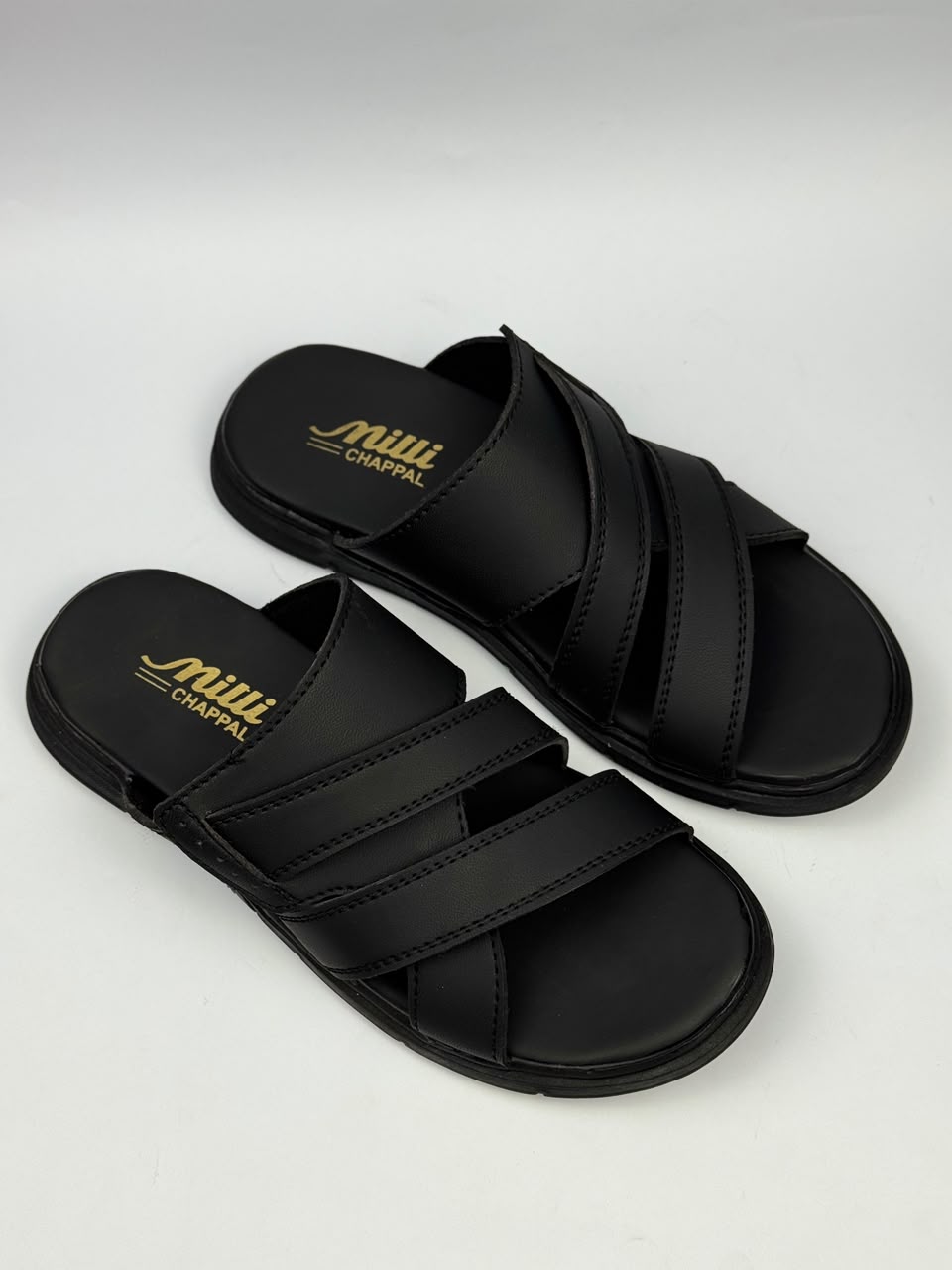 Premium Black Multi-Strap Comfort Slippers for Men