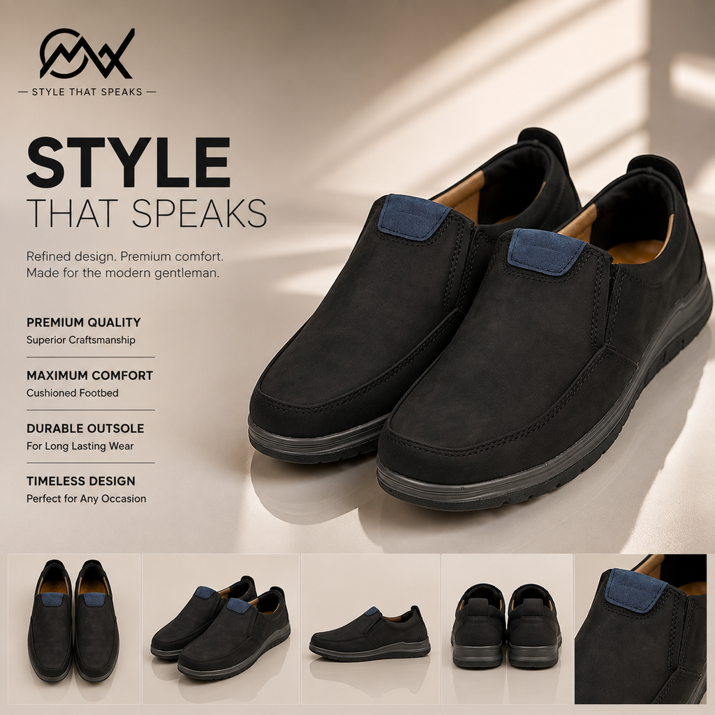 Premium Comfort Black gray Slip-On Shoes for Men