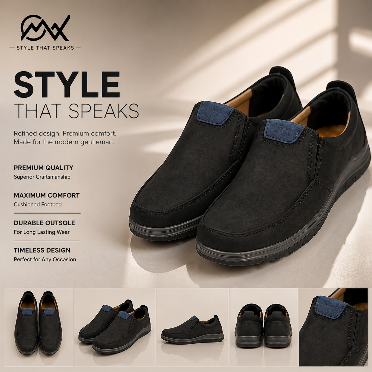 Premium Comfort Black gray Slip-On Shoes for Men