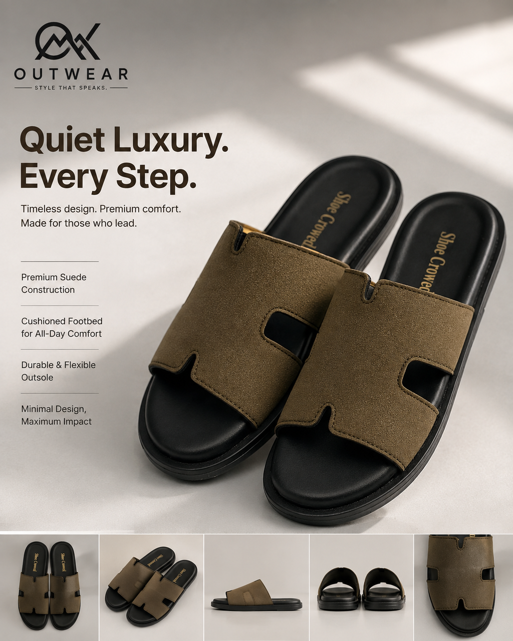 Premium Olive Brown Comfort Slippers for Men